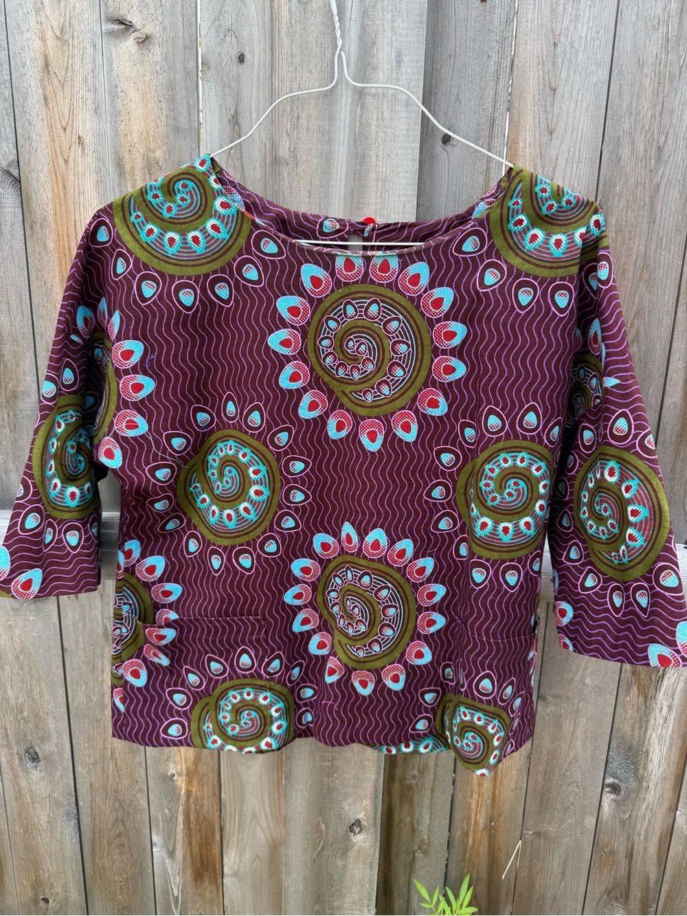 Handmade Women’s Maroon Printed Boatneck Top
